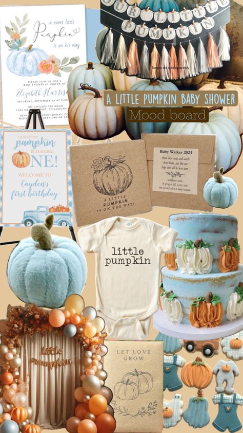 Blue and orange baby shower a little pumpkin baby shower baby boy pumpkin themed shower Fall Boy Baby Shower Ideas, Blue Baby Shower Theme, Baby Boy Baby Shower Ideas, Baby Shower Table Decor, Pumpkin Theme Baby Shower, Lil Pumpkin Baby Shower, November Baby Shower, Thanksgiving Baby Shower, Shower Table Decor