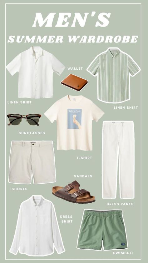 Men’s Summer wardrobe refresh! Here’s a few pieces I’m planning on getting for my boyfriend. He likes to keep it simple and I think all these pieces are great because they all pair well together! By that I mean any way his mixes and matches them he will look great! #mensfashion #mensstyle #menssummeroutfits Follow my shop @Chelsalately on the @shop.LTK app to shop this post and get my exclusive app-only content! #liketkit #LTKstyletip #LTKunder100 #LTKmens @shop.ltk https://liketk.it/4bDWY Mens European Style Summer, Minimalist Wardrobe Men Summer, Men’s Summer Fashion Italy, Summer In Italy Outfits Men, Simple Casual Outfits Men, Summer Wardrobe Men, Minimalist Summer Outfit Men, Men’s Capsule Wardrobe Summer, Summer Capsule Wardrobe Men