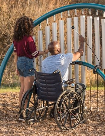 Wheelchair Playground, Outdoor Music Area, Outdoor Instruments, Inclusive Playground, Kids Outdoor Playground, Playgrounds Architecture, Cool Playgrounds, Public Playground, Music Garden