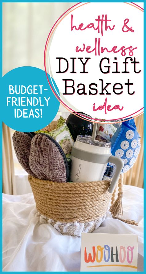 DIY gift basket for birthday, Christmas, any occasion! Ideas to support a healthy lifestyle, fitness lover, overall wellness, spa and pampering, and self-care! Budget-friendly suggestions included! Grill Gift Basket, Wedding Shower Gifts Basket, Homemade Housewarming Gifts, Diy Gift Basket, Movie Night Gift Basket, Making A Gift Basket, Baby Boy Gift Baskets, Movie Night Gift, Homemade Gift Baskets