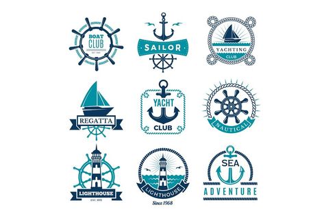 Marine labels. Nautical logo sailing boats rope and marine knot framed vector badges. Illustration marine nautical logo, anchor and steering illustration Sailing Logo, Transportation Logo, Boat Rope, Nautical Logo, Marines Logo, Boat Club, Seafood Market, Sailing Boats, Navy Logo