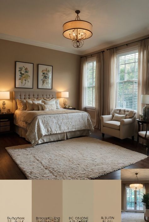 Discover the top choice for your bedroom in 2024 with BM Brookline Beige (HC-72). Find out why this color is a game-changer. #ad    Brookline Beige paint, Beige interior design, Neutral paint color, Beige wall paint #Colortrend #wallpaint2024 #color2024  #DIYpainting #DIYhomedecor #Fixhome Lenox Tan Benjamin Moore, Beige Accent Wall Bedroom, Bleeker Beige Benjamin Moore, Beige Bedroom Paint, Beige Wall Paint, Warm Beige Bedroom, Beige Interior Design, Interior Design Neutral, Beige Walls Bedroom