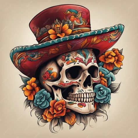 Sugar Skull Images, Mexican Skull Art, Mexican Skull Tattoos, Multi Cultural Art, Sugar Skull Decor, Colorful Tattoo, Sugar Skull Artwork, Tattoo Skull, Mexican Sugar Skull