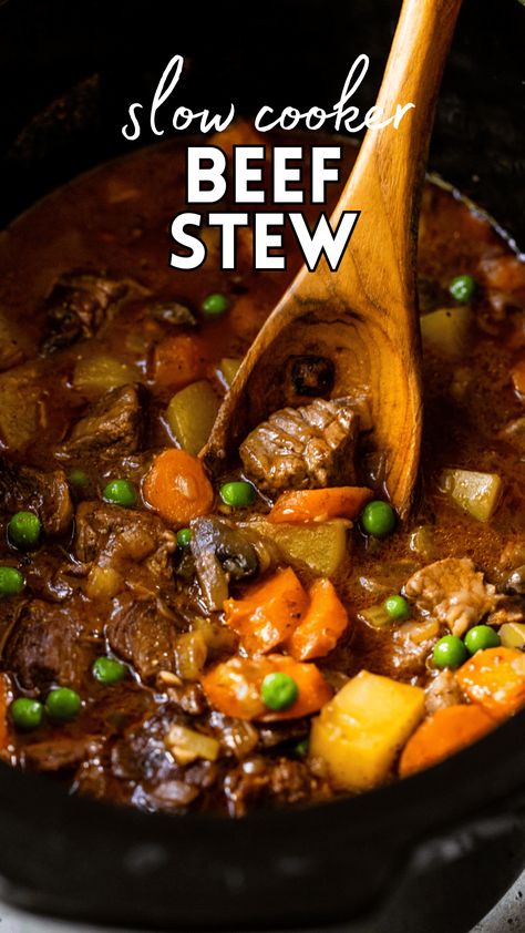 Slow Cooker Beef Stew is the ultimate comfort food! It’s perfect for those crisp fall evenings or chilly winter days when you crave something hearty and satisfying. #beef #slowcooker #crockpot #dinner #easydinners Crockpot Stew Beef Slow Cooker, Crockpot Beef Stew With Golden Mushroom Soup, Stew With Roast Meat, Beef And Potato Stew Crockpot, Beef Stew Sauce Recipe, Need Stew Meat Recipes, How To Make A Roux For Beef Stew, Beef Stew With Peas, Home Style Beef Stew