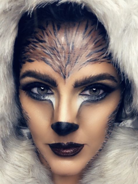 Wolf Custome Halloween, Raccoon Face Makeup, Wolf Costume Women Makeup, Womens Werewolf Makeup, Easy Wolf Makeup, Werewolf Makeup Kids, Halloween Wolf Makeup, Wolf Makeup Male, Werewolf Costume Female