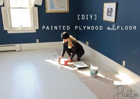 DIY Painted Plywood Subfloor - Picklee Painted Subfloor, Painting Plywood, Painted Plywood Floors, Plywood Subfloor, Painted Plywood, Plywood Floor, Plywood Flooring, Farmhouse Flooring, Painted Floor