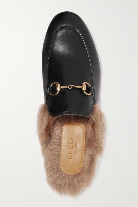 Black Princetown horsebit-detailed shearling-lined leather slippers | GUCCI | NET-A-PORTER Princetown Gucci, Gucci Slippers, Gucci Princetown, Gucci Loafers, Florence Welch, Loafer Slippers, Gucci Fashion, Gucci Leather, Leather Slippers