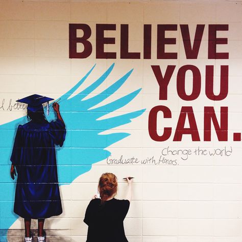 Paint Love Artists Lindsay Ryden working on the mural at Pebblebrook High School Painting School Walls Ideas, High School Wall Painting Ideas, School Murals Highschool, School Murals Hallways, High School Mural, Hallway Mural, Human Body Vocabulary, School Branding, School Hallway