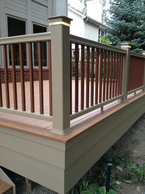 Deck Skirting Ideas Diy, Deck Skirting Ideas Cheap, Deck With Railing, Deck Skirt, Deck Fascia, Deck Skirting Ideas, Landscaping Around Deck, Skirting Ideas, Wood Deck Railing