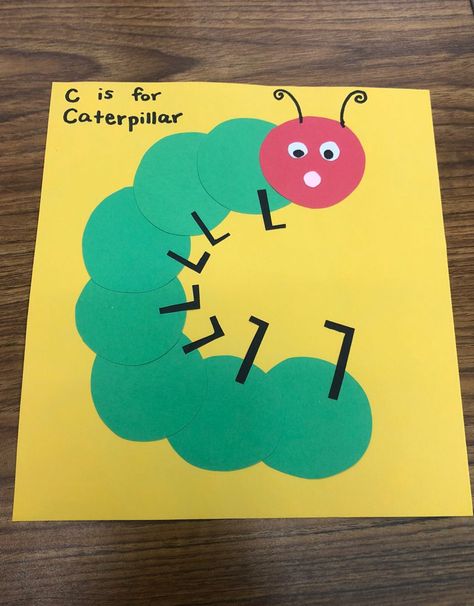 C Projects For Preschool, Letter C Caterpillar Craft Preschool, C For Caterpillar Craft, Caterpillar Art For Kids, C Letter Activities, Hungry Catipillar Crafts, Preschool B Crafts, C Letter Craft, C Preschool Crafts