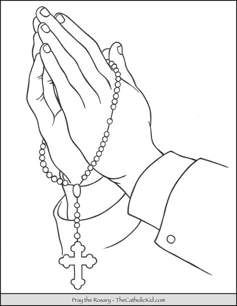 Rosary Hands Praying Coloring Page - TheCatholicKid.com Pray Hands Drawing, Rosario Drawing, Praying Hands With Rosary Drawing, Giving Hands Drawing, Praying Drawing Pose, Hands For Drawing, Praying Hands Tattoo Stencil, Prayer Hands Drawing, Prayer Drawing