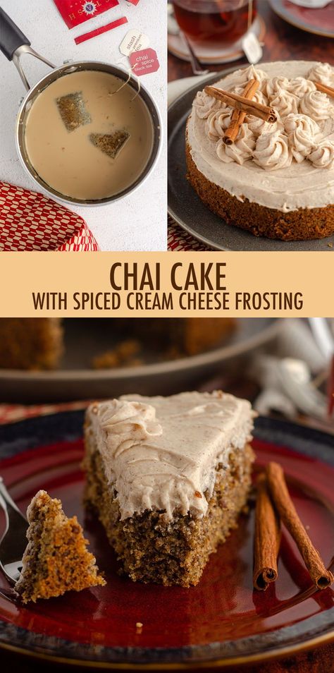 This tender chai cake is spiced with chai-infused milk, extra spices, and topped off with a spiced cream cheese frosting. #freshaprilflours #chai #cake #chaiteacake Chai Frosting Recipe, Chai Cake Recipe, Recipes With Cinnamon, Sunday Treats, Chai Cake, Chai Recipes, Frosting Buttercream, Autumn Baking, Fall Menu