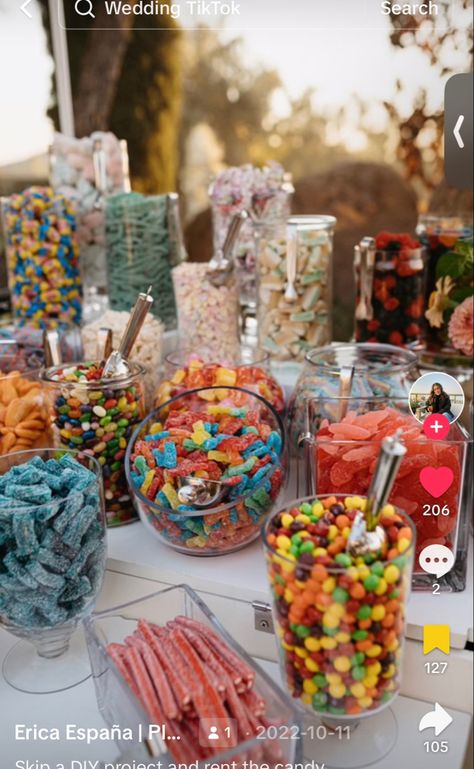 Candy Buffet For Wedding, Food Station Ideas Party, Easy Candy Bar Table, Kids Candy Table Wedding, Dessert Candy Table Ideas, Candy Tables For Weddings, Candy Table Display Ideas, Treats For Candy Table, Treat Bar Ideas Parties