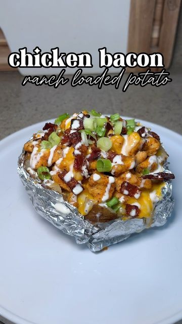 Chicken Bacon Ranch Loaded Potatoe, Chicken Bacon Ranch Baked Potato, Hidden Valley Ranch Seasoning, Chicken Bacon Ranch Bake, Leftover Chicken Breast, Potato Filling, 30 Min Meals, Hidden Valley Ranch, Baked Potato Recipes