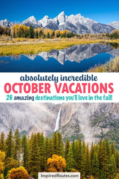 Planning to travel in October? These are the absolute best travel destinations you need to add to your October travel bucket list. | October vacation | fall travel USA | Fall foliage USA | national parks to visit | October bucket list Best October Vacations, October Bucket List, October Travel Destinations, October Travel, Vacations In The Us, Fall Vacations, Travel Bucket List Usa, Vacation Usa, National Parks Usa