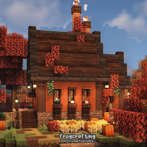 Minecraft Fall Builds, Cozy Fall Cottage, Cottagecore Pumpkin, Aesthetic Minecraft Builds, Cottage Minecraft, Cottage In The Forest, Cottagecore Minecraft, Fall Cottagecore, Fall Cottage