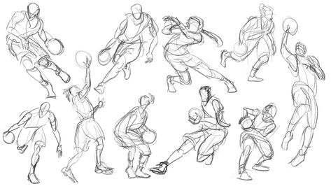 'Basketball gesture drawings' Basketball Reference Drawing, Basketball Anatomy Drawing, Basketball Figure Drawing, Basketball Drawings Aesthetic, Playing Basketball Reference, Sports Drawing Reference, Basketball Art Reference, Basketball Player Reference, Kicking A Ball Drawing