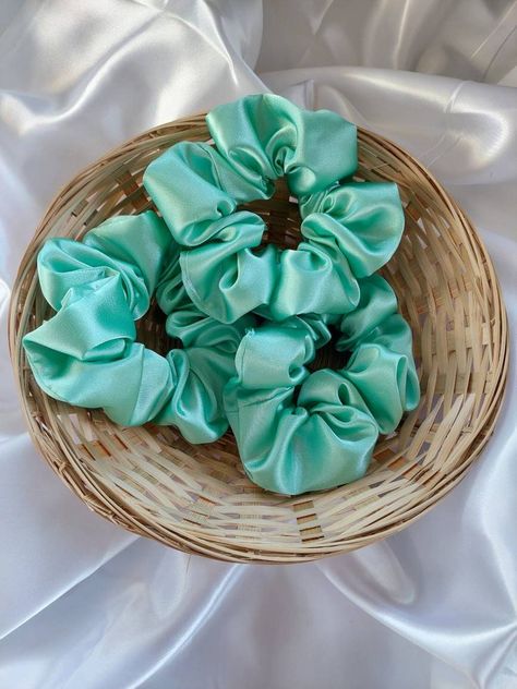 Green Scrunchie, Mint Green Aesthetic, Satin Scrunchies, H.e.r Aesthetic, Green Satin, Hair Colour, Green Aesthetic, The Photo, Hair Ties