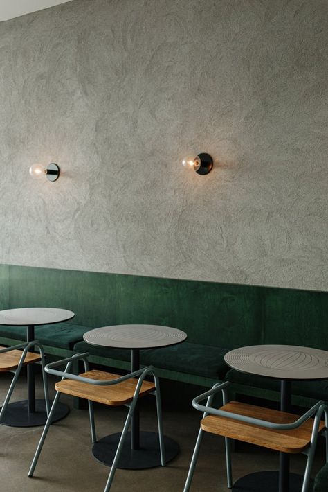 Green Cafe, Industrial Cafe, Cafe Seating, White Cafe, Decoration Restaurant, Cafe Shop Design, Cafe Furniture, Coffee Shops Interior, Cafe Lights