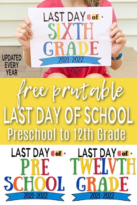 Grab this FREE and printable last day of school sign to celebrate the end of another school year! UPDATED EVERY YEAR!! Free School Printables, First Day Of School Photo, Printable Signs Free, First Day Of School Sign, First Day School, School Chalkboard, School Supplies List, School Printables, School Photo