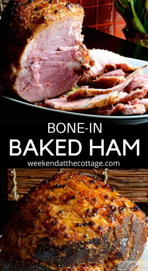 The secret to this BAKED HAM recipe is to use a bone-in ham, boil the ham before baking and bake with an apple cider vinegar, brown sugar and mustard glaze. #sundaydinner #thanksgivingdinner #bakedhamrecipe #hamrecipe #dinner #holidayrecipe #sundaydinner Baking Ham In Oven, Fish Sausage, Bone In Ham, Juicy Ham, Baked Ham Recipe, Ham In The Oven, Ham Recipes Baked, Boiled Ham, Whole Ham