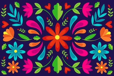 Diseño plano colorido fondo mexicano | Vector Gratis Mexican Wallpaper, Mexican Art Painting, Mexican Pattern, Mexican Flowers, Mexican Embroidery, Folk Art Flowers, Mexican Designs, Deco Boheme, Hand Drawn Flowers