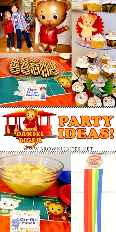 Daniel Tiger Dessert Table, Daniel Tiger 1st Birthday Party, Daniel Tiger Cupcake Cake, Daniel Tiger Party Food, Daniel Tiger 3rd Birthday Party, Diy Daniel Tiger Party Decorations, Daniel Tiger Birthday Party Food, Daniel Tiger Craft, Daniel Tiger Birthday Party Decoration