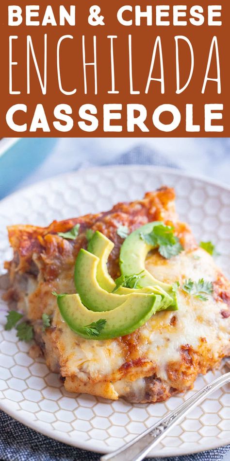 Bean And Cheese Enchilada Casserole, Enchiladas Bean And Cheese, Bean And Cheese Lasagna, Refried Bean And Cheese Enchiladas, Vegetarian Enchilada Bake, Bean And Cheese Enchiladas Easy, Refried Bean Enchilada Recipe, Recipes With Red Enchilada Sauce, Refried Bean Casserole