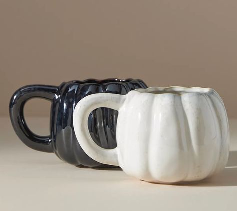 Stylish Halloween Decor, Anthropologie Fall, Fall Mugs, Halloween Countdown Calendar, Pumpkin Cups, Faux Branches, Pumpkin Mug, Black Pumpkin, Hand Painted Mugs