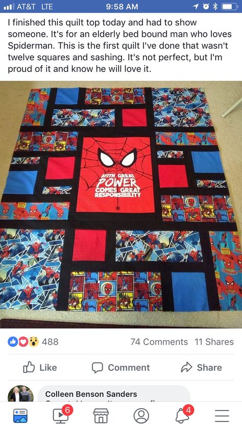 Superhero Quilt Ideas, Spider-man Quilt Ideas, Spider Man Quilt, Marvel Quilts Ideas, Boy Quilts Ideas Teenage, Spider Man Quilt Pattern, Spiderman Quilt Ideas, Pokemon Quilt Ideas, Spiderman Quilt