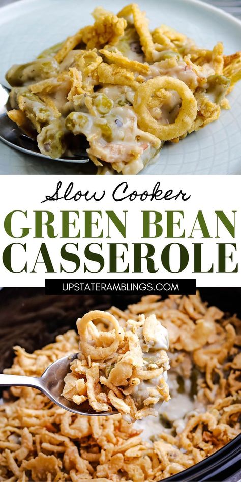 Slow Cooker Green Bean Casserole Crock Pot Green Bean Casserole, Slow Cooker Green Bean Casserole, Crockpot Thanksgiving, Casserole Slow Cooker, Thanksgiving Green Beans, Crockpot Green Beans, Green Bean Casserole Crock Pot, Slow Cooker Kitchen, Slow Cooker Green Beans