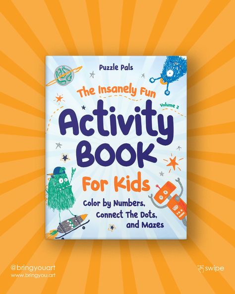 The Insanely Fun Activity Books For Kids - Book Cover Design Coloring Book Ideas Inspiration, Canva Book Cover Design, Puzzle Book Cover Design, Kids Book Cover Design Ideas, Book Cover Design For School, Study Book Cover, Cover Book Design Ideas, Story Book Cover Design, Kids Book Cover Design