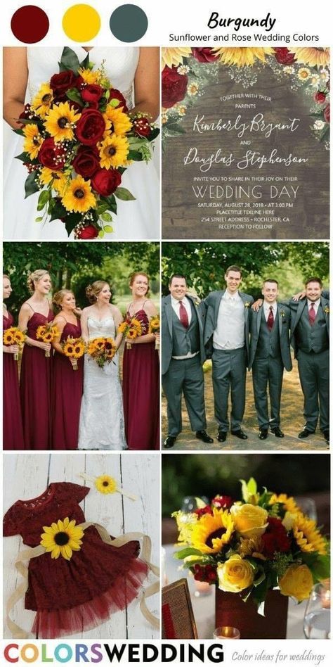 Sunflowers And Red Roses, Sunflowers And Roses, Cascading Bouquet, Sunflower Themed Wedding, Wedding Color Combos, Wedding Altars, Yellow Sunflowers, Fall Wedding Invitations, Fall Wedding Colors