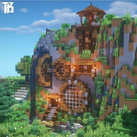 Minecraft Kale, Minecraft Farmen, Minecraft Blueprint, Minecraft Hus, Minecraft Mountain House, Minecraft Mountain, Hobbit Holes, Construction Minecraft, Minecraft Welten