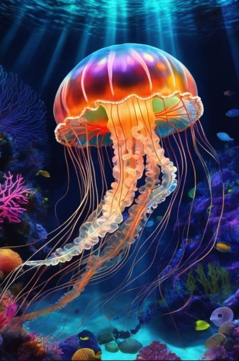 Jellyfish In Space, Ocean Creatures Art, Glowing Jellyfish, Jellyfish Pictures, Sea Creatures Art, Underwater Painting, Jellyfish Art, Sea Life Art, Psychadelic Art