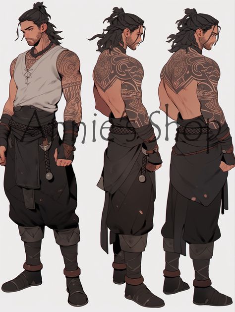 Character Outfit Design Male, Masculine Man Drawing, Dnd Clothes Inspiration, Older Guy Character Design, Dnd Characters With Tattoos, Male Monk Character Design, Royal Advisor Character, Man Character Design Concept Art, Mercenary Character Design Male Modern