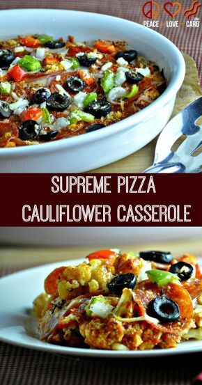 Pizza Cauliflower, Peace Love And Low Carb, Cauliflowers, Supreme Pizza, Turkey Pepperoni, Low Carb Casseroles, Boiled Egg Diet Plan, Pizza Casserole, Cauliflower Casserole