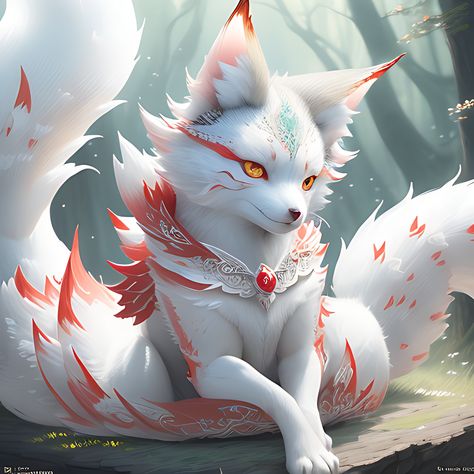 White Fox Art, White Kitsune, Dnd Pets, Air Bending, Kitsune Girl, Fox Artwork, Art Fox, Fox Boy, Kitsune Fox