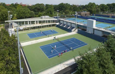 Gallery of Cary Leeds Center for Tennis & Learning / Gluck+ - 7 Tennis Learning, Court Architecture, Arena Architecture, Tennis Court Design, Glen Lake, Sport Center, Tennis Event, Stadium Design, Timber Fencing