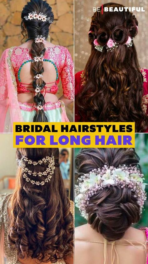 The only difficulty that brides with long hair may face, if any, is the fact that hairstyles may get a little heavy and tiring to pull off, owing to the length of the ceremonies. But well, it’s just one day, and that too, a very special one. A word of caution though, ensure that your stylist does a good job of keeping the hairstyle intact, especially if you have long hair. We are ready to help you up your hair game. Take a look at our specially curated list of wedding hairstyles for long hair Hairstyle For Heavy Face, Indian Wedding Hairstyles For Long Hair, Bridal Hairstyles For Long Hair, Wedding Lists, Bride Hairstyles For Long Hair, South Indian Wedding Hairstyles, Hear Style, Bridal Hairstyle Indian Wedding, Wedding Bun