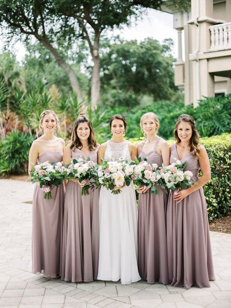 Mauve Bridesmaids, Purple Lace Bridesmaid Dresses, Dusty Purple Bridesmaid Dresses, Mauve Bridesmaid Dresses, Bridesmaid Color Palette, Prom Dress Short Lace, Naples Wedding, Mauve Bridesmaid, Mauve Bridesmaid Dress