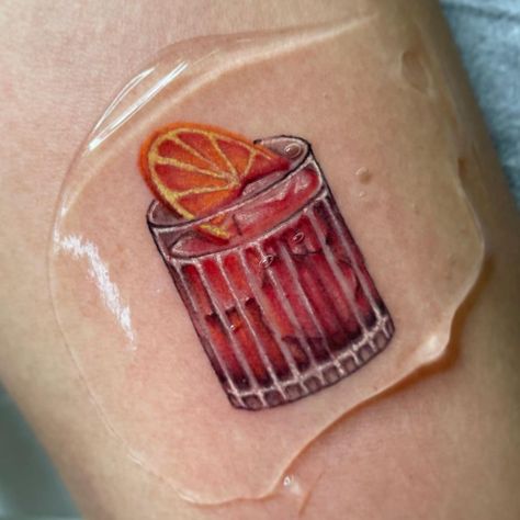 Negroni Tattoo, Food Tattoos, Prison Tattoos, R Tattoo, Subtle Tattoos, Realism Tattoo, Negroni, Tattoo Placement, Minimal Tattoo