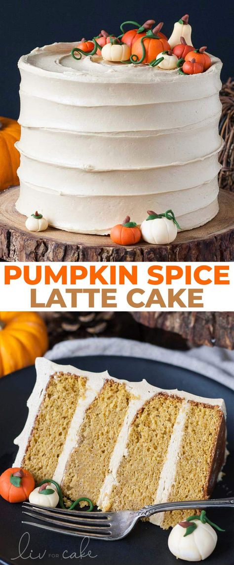 This Pumpkin Spice Latte Cake is your favorite Fall beverage in cake form! Pumpkin spice cake with a coffee buttercream. | livforcake.com Pumpkin Spice Latte Cake, Latte Cake, Pumpkin Cakes, Cake Pumpkin, Fall Cake, Coffee Buttercream, Cake Form, Pumpkin Spiced Latte Recipe, Best Thanksgiving Recipes