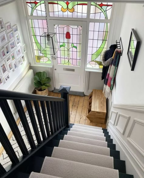 1930s Hallway Ideas, Neutral Hallway Ideas, Neutral Hallway, Stairs And Hallway Ideas, Home Staircase, Stair Renovation, Hallway Paint, Stairs Renovation, Hallway Colours