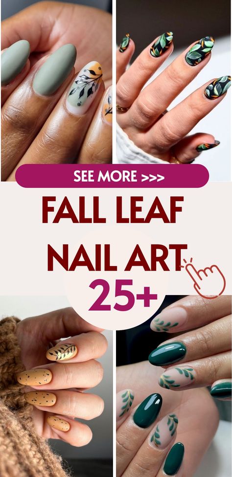 Celebrate the autumn season by adorning your nails with charming fall leaf nail art designs that perfectly capture the essence of nature's beauty. Embrace the warm hues of fall with intricate leaf patterns and delicate foliage motifs, transforming your fingertips into works of art. Our collection offers a variety of options to express your love for autumn in a stylish and creative way. Let your nails reflect the colorful spirit of the season with our enchanting fall leaf nail art inspirations. Almond Leaf Nails, Foliage Nail Design, Leaf French Tip Nails, Autumn Leaf Nails Design, Brown Nails With Leaf Design, Fall Nail Leaf Design, Easy Leaf Nail Art, How To Paint Leaves On Nails, Autumn Leaves Nail Art