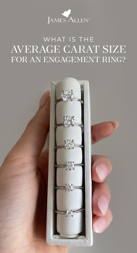 Let's talk averages. 📏 While there's an average #carat size for an #engagement ring, what's the right size for you? 💍 Read on for a few tips to help you choose the best carat size for your budget, finger size and personal preference. 1.15 Carat Engagement Ring, Wedding Rings Carat Size, 3karat Engagement Rings, Wedding Ring Carat Size, Ring Band Thickness Chart, Diamond Ring Size, Ring Carrot Sizes, Round Diamond Sizes, 2.0 Carat Engagement Ring