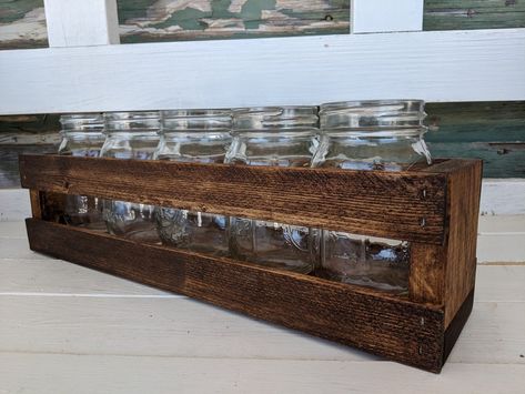 Canned Good Storage, Mason Jar Shelf, Wood Farmhouse Decor, Dining Room Decor Rustic, Mason Jar Holder, Farmhouse Crafts, Rustic Mason Jars, Golden Wheat, Rustic Dining Room