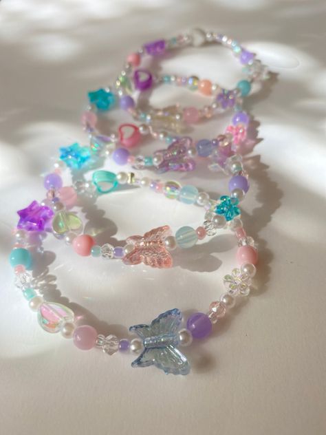 Butterfly Beaded Bracelet, Kidcore Bracelet, Butterfly Bead Bracelet, Pastel Kidcore, Pastel Bracelet, Beads Ring, Butterfly Beads, Bff Bracelets, Beads Accessories