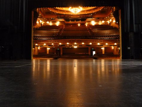 The Hippodrome Stage looking out at the audience. The original stage was 42 ft. wide 30 ft. deep and 60. ft high, which was much larger than most stages in the early 1900's. The stage was unmodified throughout its run as a vaudeville and movie theater. The 2004 renovation made the stage 108 ft. wide, over 50 ft. deep and 7 stories high to accommodate the Broadway productions that would come through. Broadway Aesthetic Stage, Theater Stage Aesthetic, Theater Audience, Macbeth Project, Theatre Audience, Old Theater, Theatre Aesthetic, Theater Stage, Broadway Stage