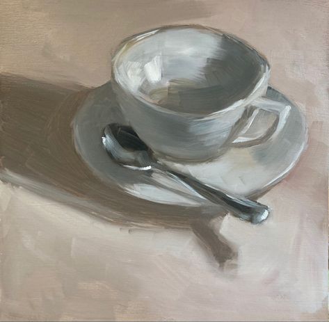 Teacup Still Life, Alla Prima Still Life, Still Lifes Paintings, Teacup Oil Painting, White Paintings Aesthetic, Teacup Reference, White Painting Aesthetic, Cup Art Painting, Cup Oil Painting